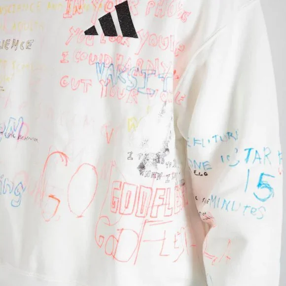 Yeezy White Crewneck Sweater with Multicolor Graphics